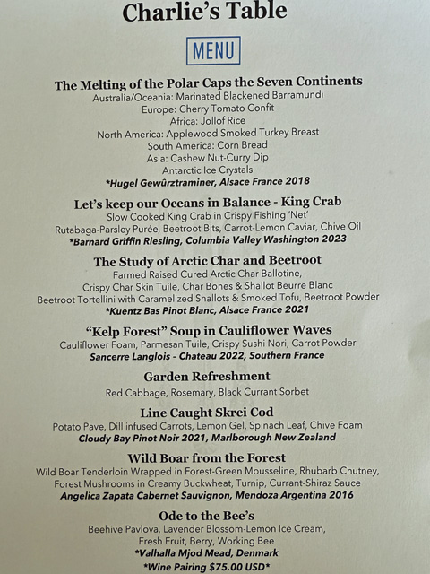 Charlies Table Menu